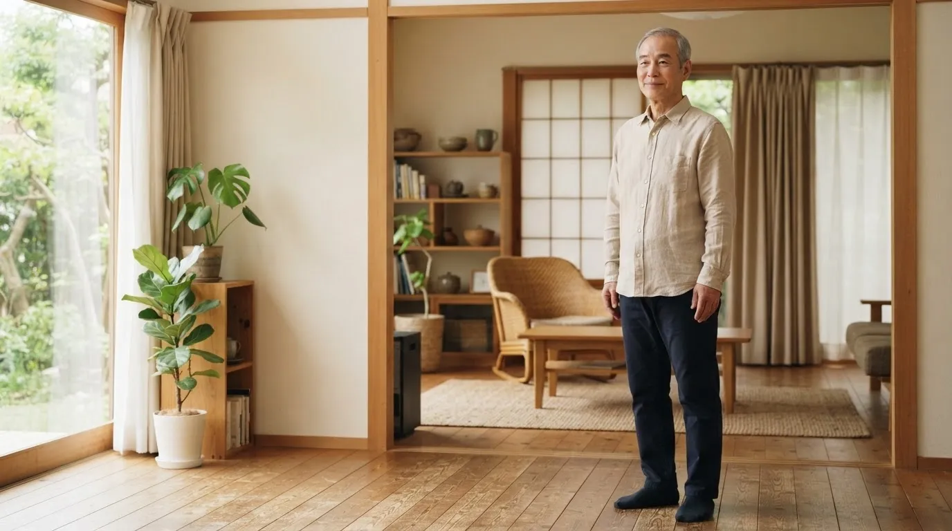 姿勢を見直し自然体で立つ人生後半の男性
