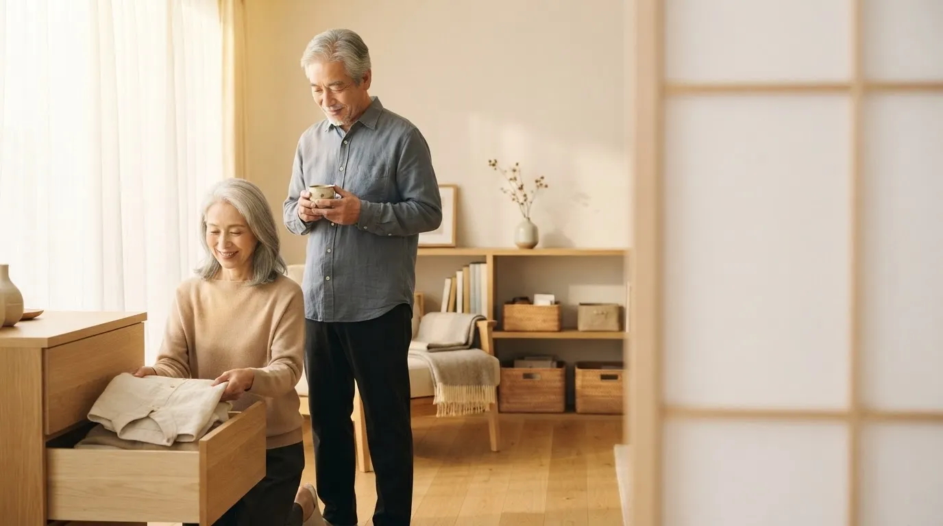 人生後半の片づけで身の回りの物を整理するシニア